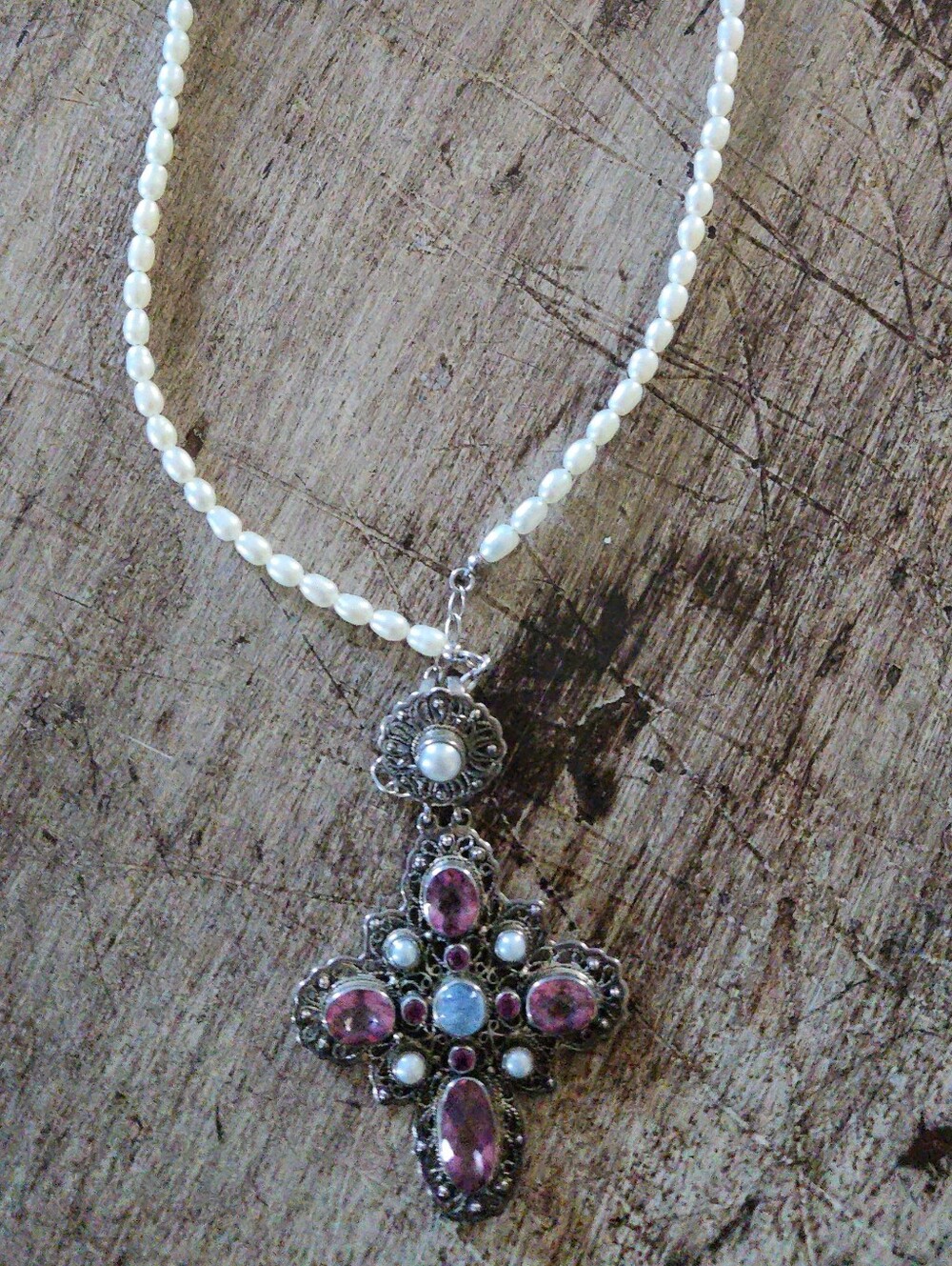 Nicky Butler Pearl Bead Necklace With Cross Pendant